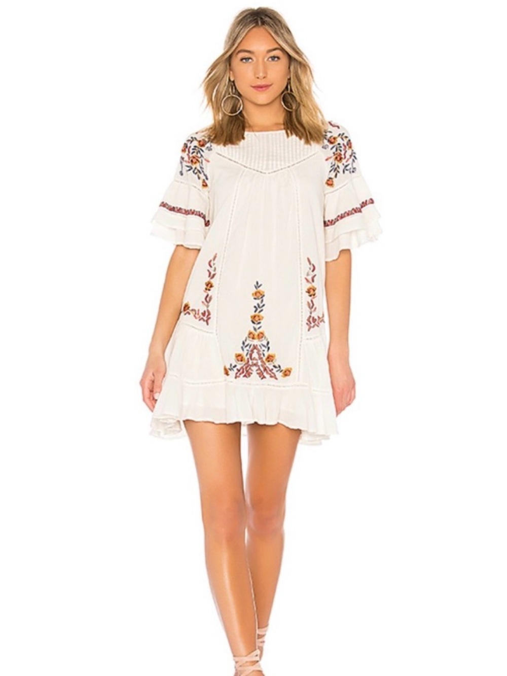 Free People Ivory Pavlo Embroidered Dress 100% Cotton